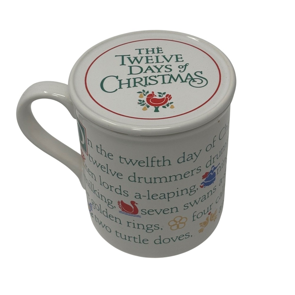 Vintage 1987 Hallmark Mug Mates Twelve Days of Christmas Mug with Lid Coaster